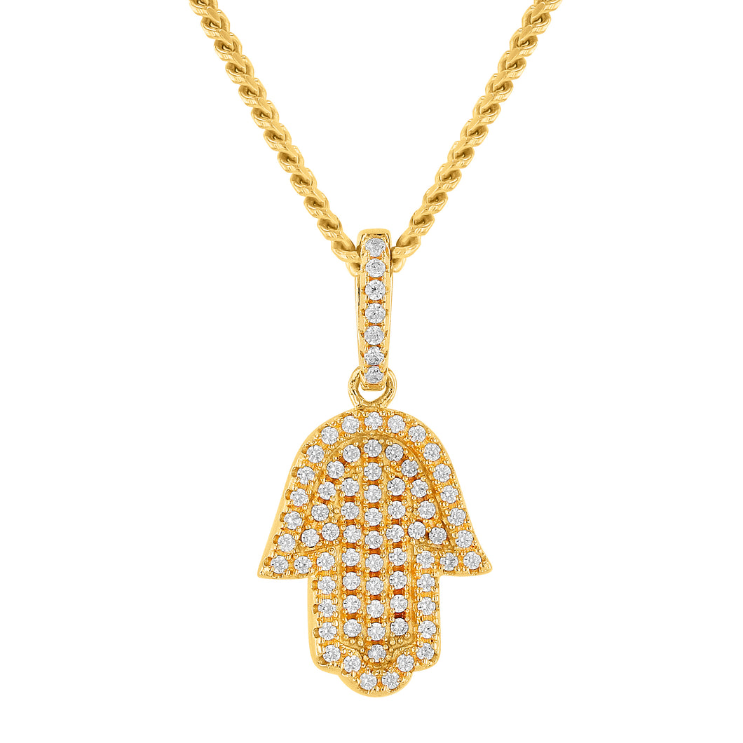 Micro Hamsa Pendant (14K/18K Gold & Diamonds)